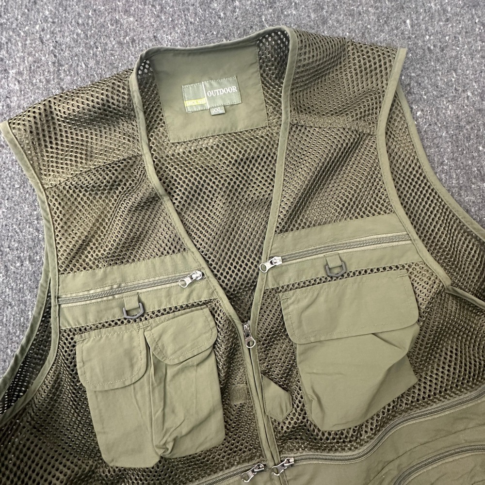 Outdoor Fishing Vest Men XXL Green Utility Multi-Pocket Mesh Breathable Cargo